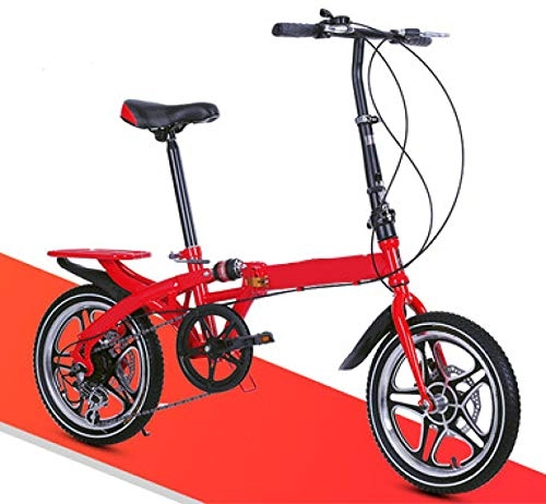 Folding Bike : 14 Inch Foldable Mini Ultralight Portable, Adult Children Student Men and Women Variable Speed Shock Absorbing Folding Bicycle Red