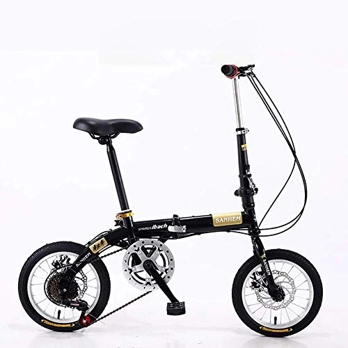 Folding Bike : 14 Inch Foldable Mini Ultralight Portable Adult Children Students Men And Women Small Wheel Variable Speed Double Disc Brake Bicycle