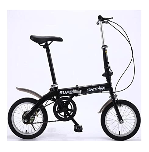 Folding Bike : 14 inch folding bicycle adult bicycle ladies portable ultralight bicycle V-brake single speed high carbon steel load 75kg(Color:black, Size:14'')
