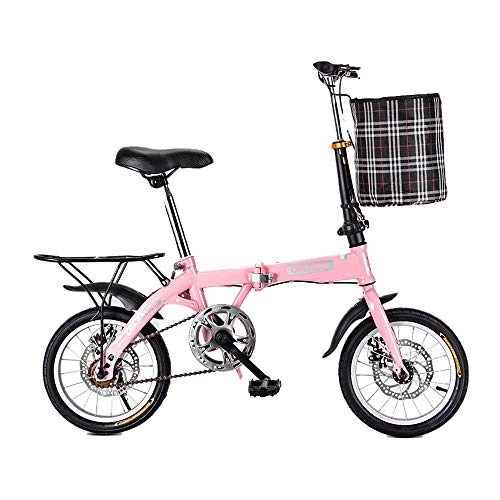 Folding Bike : 14" Lightweight Alloy Folding City Bike Bicycle, Dual Disc Brakes, Folding Bike for Ladies And Men, Bike 7 Speed Lightweight Cycle, Shock-Absorbing Off-Road Anti-Tire Mountain, Pink