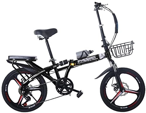 Folding Bike : 16 / 20 / 22 in 6 Speed Folding Foldable Adjustable City Bike Bicycles Front and Rear Double Shock Absorption Double Disc Brake Handle Seat Height Adjustable B, 22 inches