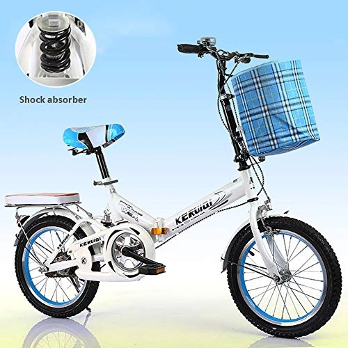 Folding Bike : 16 / 20 Inch Folding Bicycle Student Folding Bicycle Men And Women Folding Variable Speed Bicycle Shock Absorption Bicycle Carbon Steel Frame for Firm Riding, White, 16 Inch