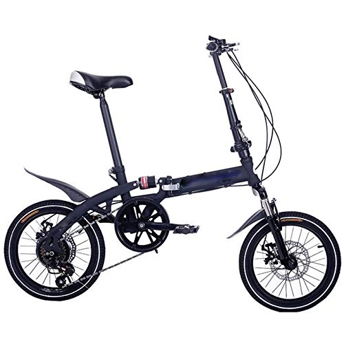 Folding Bike : 16 / 20 Inch Student Folding Bike, 6-Speed Front And Rear Disc Brake Mini Bike, Adult Folding Shock-Absorbing Bike, no back seat, 16 inches