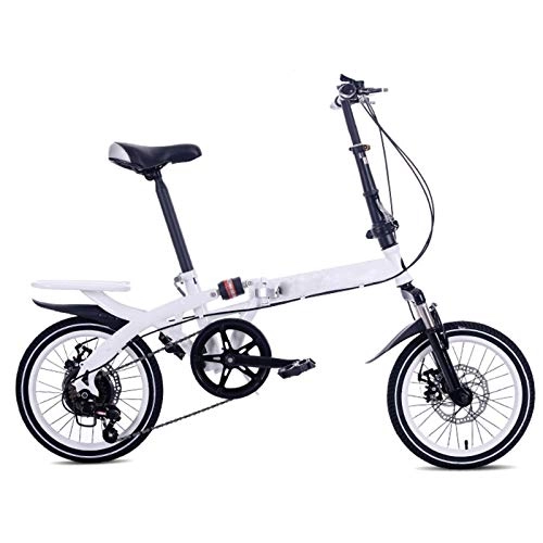 Folding Bike : 16 / 20 Inch Student Folding Bike, 6-Speed Front And Rear Disc Brake Mini Bike, Adult Folding Shock-Absorbing Bike, white, 20 inches
