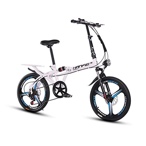 Folding Bike : 16 / 20 Inches Foldable Lightweight Bicycles, Small Portable Bicycles, Outdoor Mountain Bikes for Adult Students, Aluminum Alloy Double Shock-Absorbing Variable Speed Bicycles, White, 16Inch