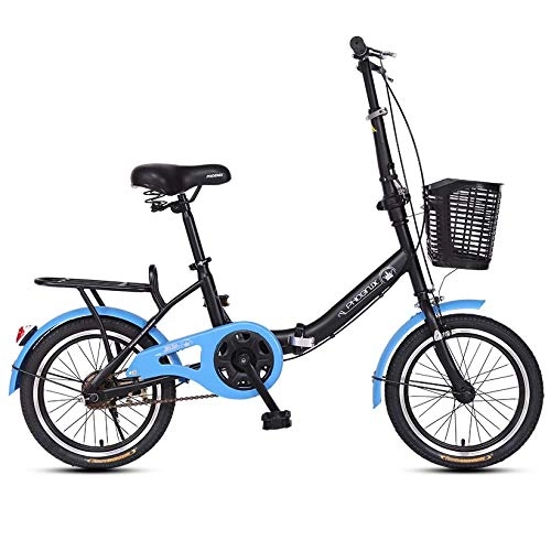 Folding Bike : 16 / 20in Folding City Bicycle Suitable for Height 140-180 cm Foldable Bike Variable Speed Unisex Adult Folding Bike, 16inchesblackblue