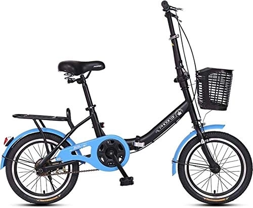 Folding Bike : 16" Folding Bikes, Adults Men Women Light Weight Folding Bike, High-carbon Steel Single Speed Reinforced Frame Commuter Bicycle, (Color : Blue)