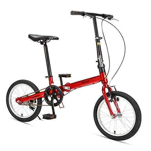Folding Bike : 16" Folding Bikes, High-carbon Steel Light Weight Folding Bike, Mini Single Speed Reinforced Frame Commuter Bike, Lightweight Portable, Red