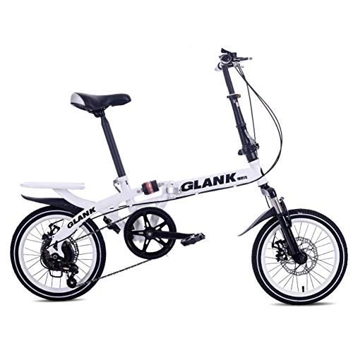 Folding Bike : 16" Folding Lightweight Bicycle Variable Speed Disc brake & shock absorption Bike With Rear Seat Shelf