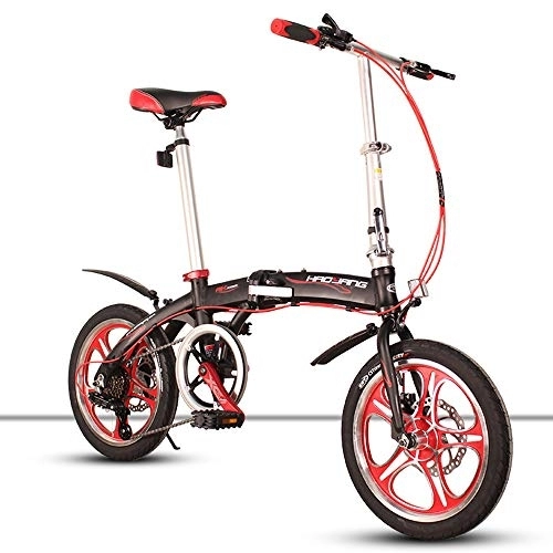 Folding Bike : 16 Inch Aluminum Alloy Foldable Bicycle One Wheel Rim 6-speed Shift Double Disc Brake Ultra-light And Portable City Commuter Car Mini Student Bicycles Adult Men And Women Bicycle