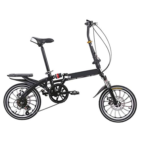 Folding Bike : 16 inch Foldable Bicycle, Variable Speed ​​Small Portable Ultra Light Double Disc Brake, Lightweight And Aluminum Folding Bike, with Pedals Adult Student Children-E