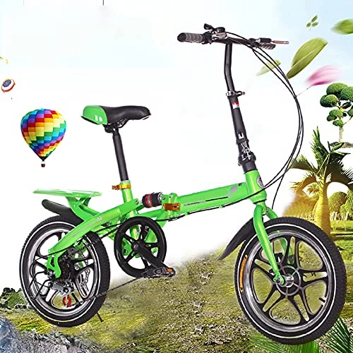 Folding Bike : 16-Inch Folding Bicycle, One-Wheel Variable Speed Damping Disc Brake City Bicycle Adult Children's Bike, Green