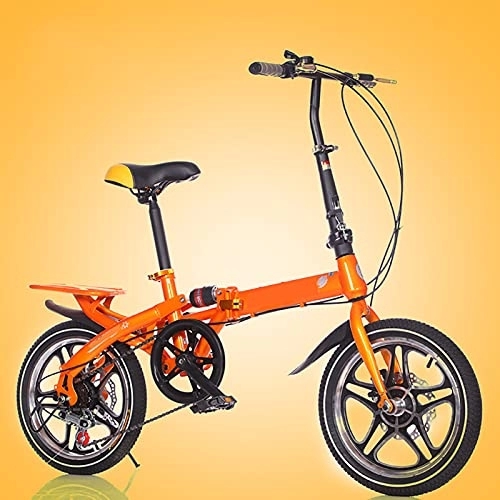 Folding Bike : 16-Inch Folding Bicycle, One-Wheel Variable Speed Damping Disc Brake City Bicycle Adult Children's Bike, Orange