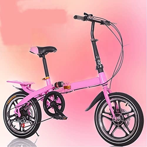 Folding Bike : 16-Inch Folding Bicycle, One-Wheel Variable Speed Damping Disc Brake City Bicycle Adult Children's Bike, Pink