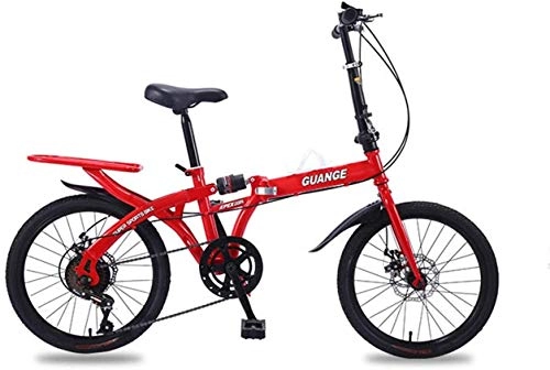 Folding Bike : 16 Inch Folding Bicycle Shift Cycling Adult Students MTB Double Disc Damping Means of Transport Work Or School, Red