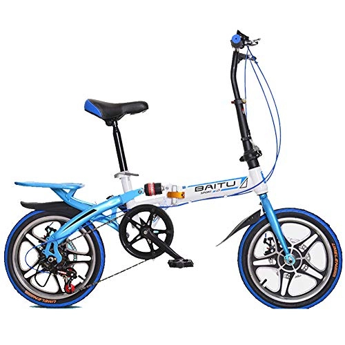 Folding Bike : 16-Inch Folding Bicycle Shifting Folding Bicycle-One Wheel Double Disc Brake Travel Bicycle Men And Women Collapsible Student Car, Blue