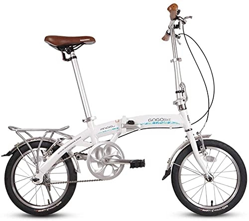 Folding Bike : 16-inch folding bike folding bicycle at single speed for children mini folding bicycle aluminum alloy laptop from city mountain bicycle-White
