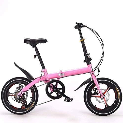 Folding Bike : 16 Inch Folding City Bike Bicycle, Mountain Road Bike Lightweight Fold Up Foldable Hybrid Bikes Commuter Full Suspension Specialized for Men Women Adult Ladies, H016ZJ (Color : Pink, Size : 16inch)