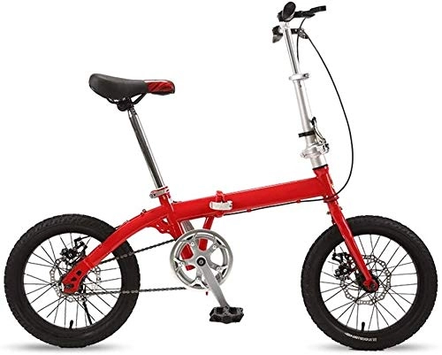 Folding Bike : 16 Inch Folding City Bike Bicycle, Mountain Road Bike Lightweight Fold Up Foldable Hybrid Bikes Commuter Full Suspension Specialized for Men Women Adult Ladies, H055ZJ (Color : Red, Size : 16inch)