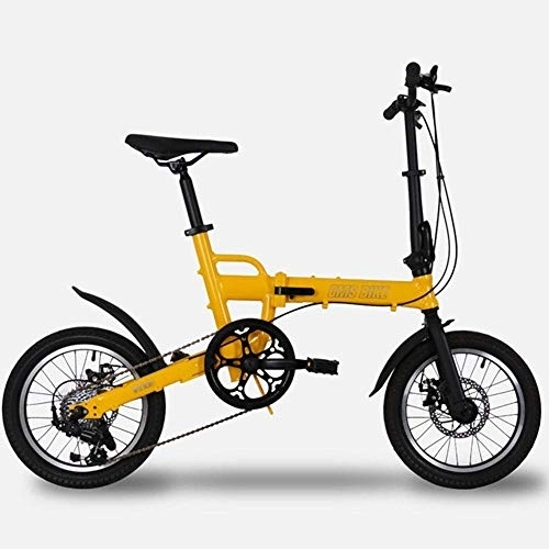 Folding Bike : 16-Inch Folding Speed Bicycle - Aluminum Alloy Ultra Light Folding Bicycle - Variable Speed Folding Bicycle Adult Student Travel Bicycle, Red (Color : Yellow)