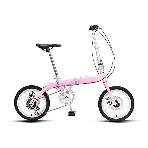 Folding Bike : 16in Adult Bikes Folding Cruiser Bike, High Strength Steel Frame Bicycle, City Compact Bicycles, Bicycle Seats for Comfort，Suitable for Ladies Students, Office Workers, Commuters ( Color : Pink-a )