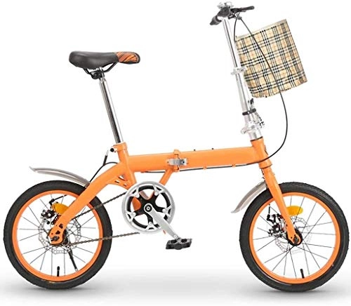 Folding Bike : 16in Folding Bike Bicycle Adult Student Outdoors Sport Mountain Cycling High Carbon Steel Ultra-light Portable Foldable Bike for Men Women Lightweight Folding Casual Damping Bicycle ( Color : Orange )