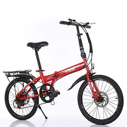 Folding Bike : 20" Foldable Bike Ladies Bicycle, Lightweight City Compact Bike Urban Commuter Portable Bikes 6 Speed Foldable Mountain Bike for Adult / Student, Red