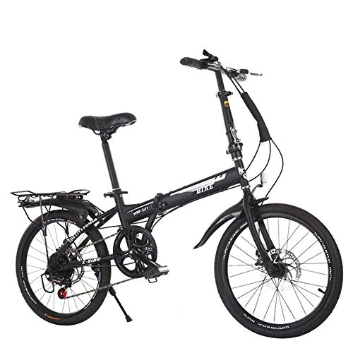 Folding Bike : 20'Folding Bike 6 Speed Gears Carbon Steel Frame Foldable Compact Bicycle Compatible with Adults Rear Carry Rack and Kickstand