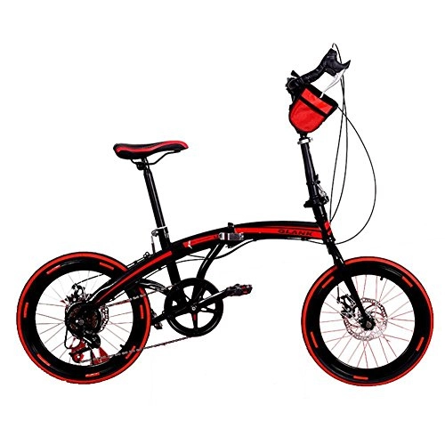 Folding Bike : 20'' Folding Bike, 7-Speed Top Quality Derailleu / folding bike with Disc Brake (black and red)
