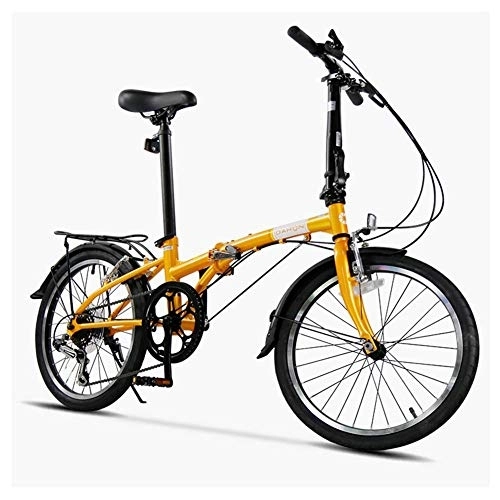 Folding Bike : 20" Folding Bike, Adults 6 Speed Light Weight Folding Bicycle, Lightweight Portable, High-carbon Steel Frame, Folding City Bike with Rear Carry Rack, Beige