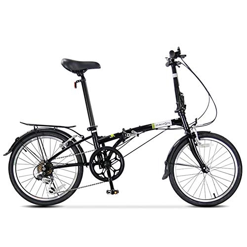 Folding Bike : 20" Folding Bike, Adults 6 Speed Light Weight Folding Bicycle, Lightweight Portable, High-carbon Steel Frame, Folding City Bike with Rear Carry Rack, Black FDWFN (Color : Black)