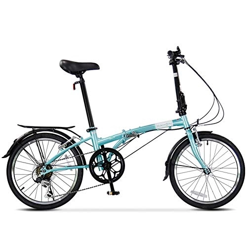 Folding Bike : 20" Folding Bike, Adults 6 Speed Light Weight Folding Bicycle, Lightweight Portable, High-carbon Steel Frame, Folding City Bike with Rear Carry Rack, Black FDWFN (Color : Blue)