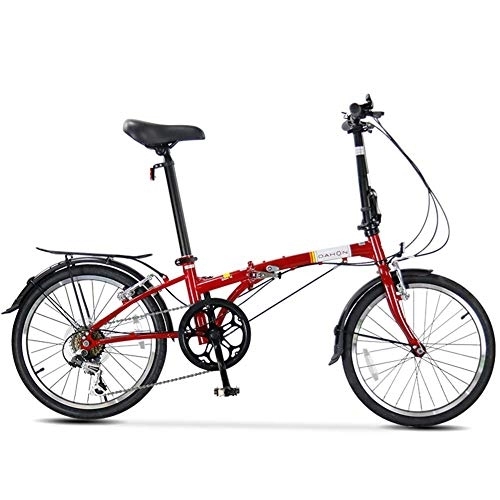 Folding Bike : 20" Folding Bike, Adults 6 Speed Light Weight Folding Bicycle, Lightweight Portable, High-carbon Steel Frame, Folding City Bike with Rear Carry Rack, Black FDWFN (Color : Red)