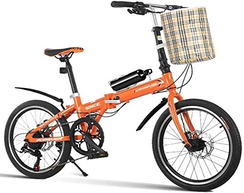Folding Bike : 20" Folding Bikes, 7 Speed Lightweight Portable Adults Women Double Disc Brake Foldable Bicycle, Reinforced Frame Commuter Bike, (Color : Orange)