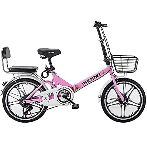 Folding Bike : 20" Folding City Bicycle Bike, Light Work Adult Ultra Light Variable Speed Portable Male Bicycle Folding Carrier, for Men Women Lightweight Folding Casual Bicycle, 20inch Pink, single speed (one whe