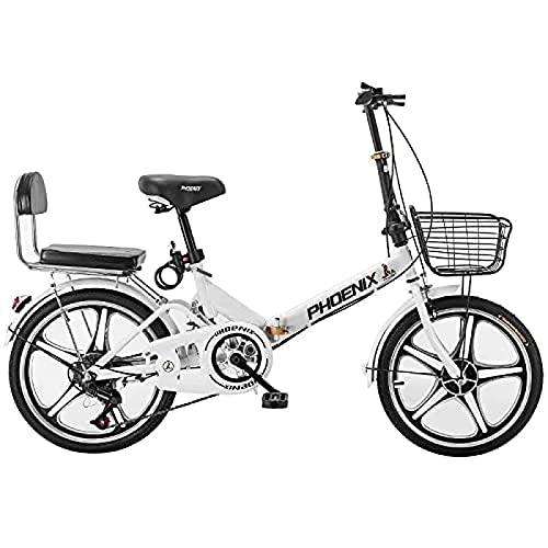 Folding Bike : 20" Folding City Bicycle Bike, Light Work Adult Ultra Light Variable Speed Portable Male Bicycle Folding Carrier, for Men Women Lightweight Folding Casual Bicycle, 20inch White, variable speed (spok