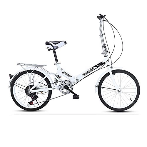 Folding Bike : 20" Folding City Compact Foldable Bike -6 Speed Gears-Variable speed white_20 inches