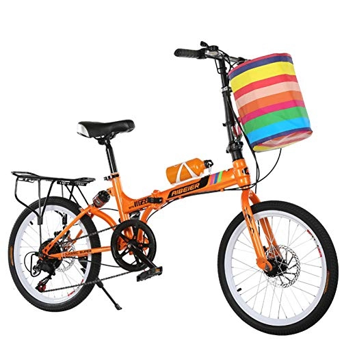 Folding Bike : 20" Folding Lightweight Bicycle Variable Speed Disc brake & shock absorption Bike With Shelf and basket