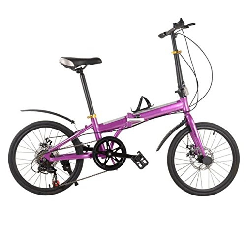 Folding Bike : 20-inch 16-inch Aluminum Alloy Folding Bike 7-speed Disc Brake Folding Bicycle Children Bicycle High School Bicycle, Purple-20in