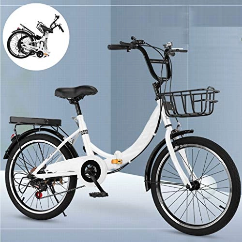 Folding Bike : 20-inch / 22-inch / 24-inch 6-speed Folding Bike, Alloy Bracket with Anti-skid and Wear-resistant Tires, Dual Brakes, Boys and Girls Bicycles, Adult Men’s and Women’s Bikes ( Color : White , Size : 24in )
