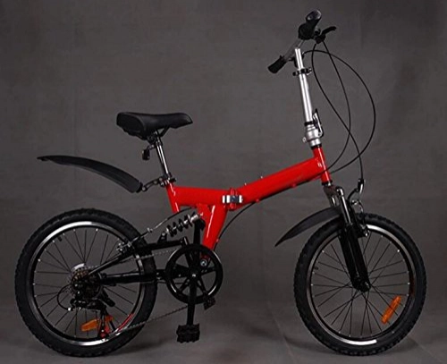 Folding Bike : 20-inch 6-speed Folding Bike Speed Student Mountain Bike Adult Leisure Bike Outdoor Cycling, Red-20in