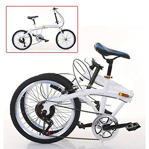 Folding Bike : 20 Inch 7 Speed Bicycles Folding Bike Double V Brake Carbon Steel Folding Bike Folding Bike Folding Bike 44T Bike White