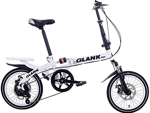 Folding Bike : 20 Inch Adult Folding Bike, 6 Speed Foldable City Commuter Bicycle Thickened High-Carbon Steel Frame with Disc Brakes Lightweight Compact for Adult Men and Women Teens White, 16 inches
