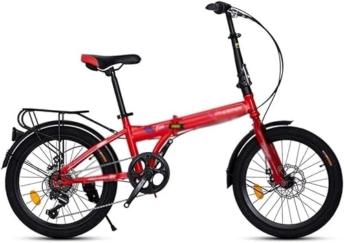 Folding Bike : 20 Inch Adult Folding Bike 7-Speed Bike Ultra-Light Portable Bicycle Front and Rear Mechanical Disc Brakes Bike Red