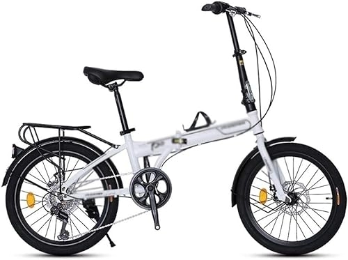 Folding Bike : 20 Inch Adult Folding Bike 7-Speed Bike Ultra-Light Portable Bicycle Front and Rear Mechanical Disc Brakes Bike White