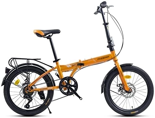 Folding Bike : 20 Inch Adult Folding Bike 7-Speed Bike Ultra-Light Portable Bicycle Front and Rear Mechanical Disc Brakes Bike Yellow