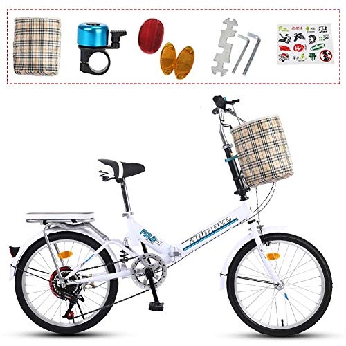 Folding Bike : 20 Inch Bicycle Women's Lightweight Adult City Student Commuter Car 20 Inch Single Speed Folding Carrier Bicycle Bike (Color : White)