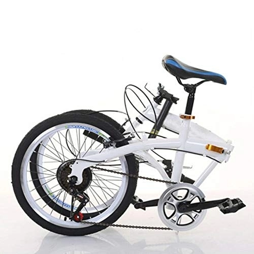 Folding Bike : 20 Inch Carbon Steel Foldable Bicycle Small Unisex Folding Bicycle 7-Speed Variable Speed, Front V Brake And Rear Brake, Adult Portable Bicycle City Bicycle (white)