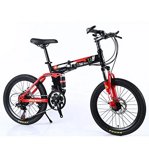 Folding Bike : 20 Inch Children's Bicycle, Boys And Girls Pupils, Double Disc Brakes, Folding Shock Absorbers, Mountain Bikes (Color : Black-A, Size : 20 inches)