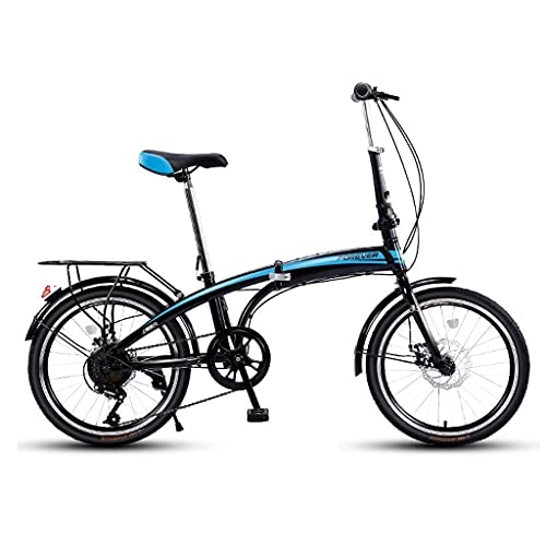 Folding Bike : 20 Inch Compact 7-Speed Folding Commuter Bike, Mini Lightweight City Bicycles For Women Men And Teens(Color:black+blue)